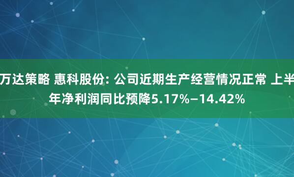 万达策略 惠科股份: 公司近期生产经营情况正常 上半年净利润同比预降5.17%—14.42%